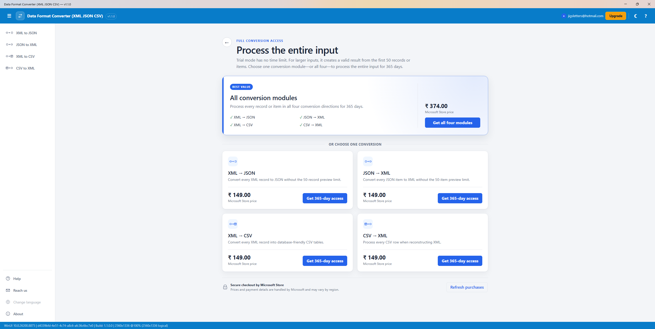 Data Format Converter localized pricing screen